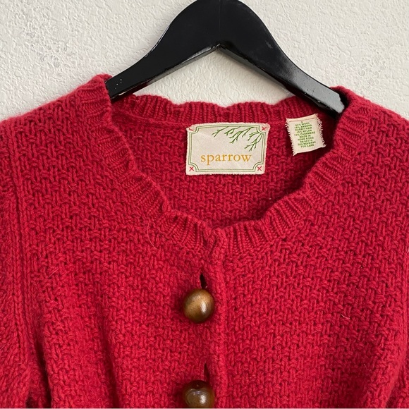 Anthropologie Sparrow Red Wool Blend Angora Crochet Knit Cardigan Sweater Size S - Picture 7 of 13